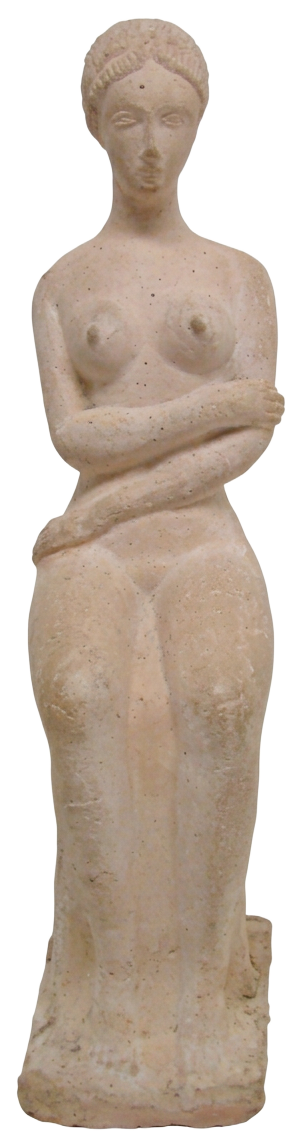 Sitzende Terrakotta-Figur, restauriertes Kunstobjekt